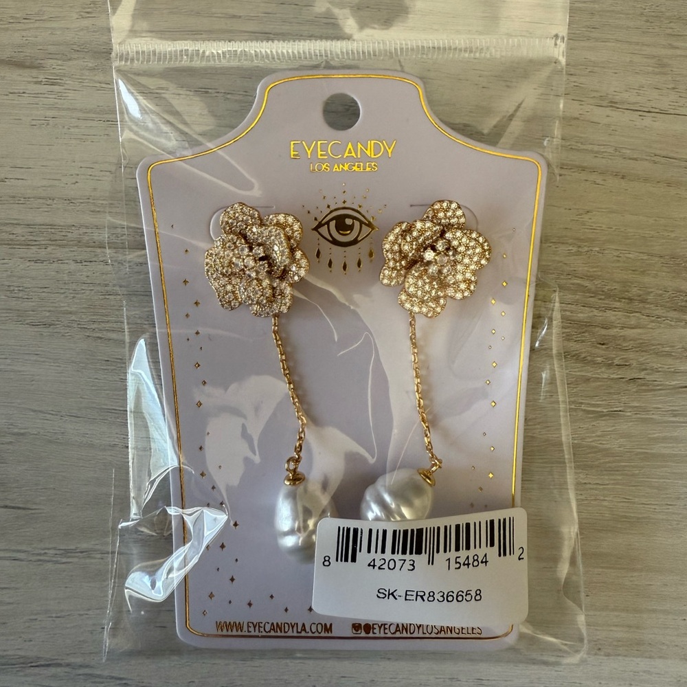 NWT EyeCandy LA Crystal and Peal Earrings